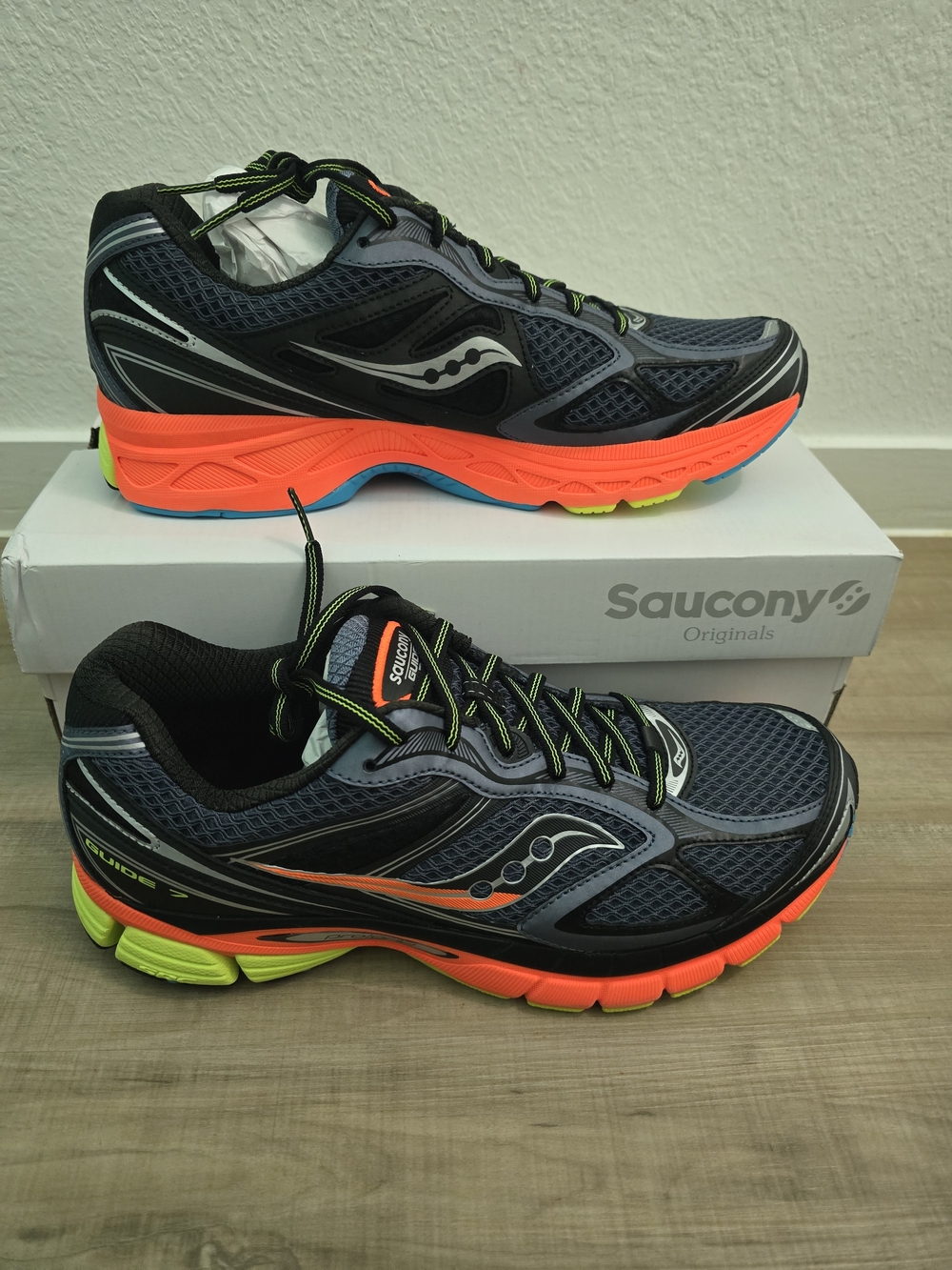 Saucony Progrid Guid 7 Men's Running Shoes-Black with Neon Orange & Lime Accents